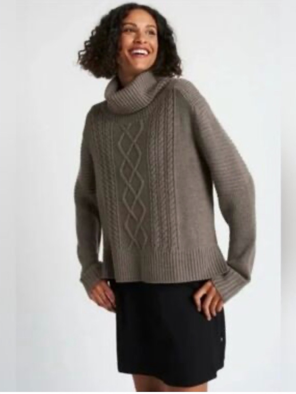 NWOT Kit & Ace merino wool Turtleneck Cable-Knit Sweater - Taupe